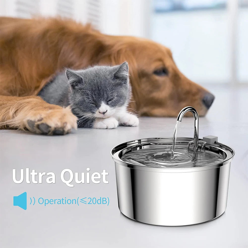 Automatic Stainless Steel Water Fountain- USB Quiet Auto Feeder for Cats & Dogs with Filter