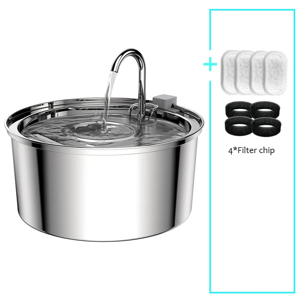 Automatic Stainless Steel Water Fountain- USB Quiet Auto Feeder for Cats & Dogs with Filter