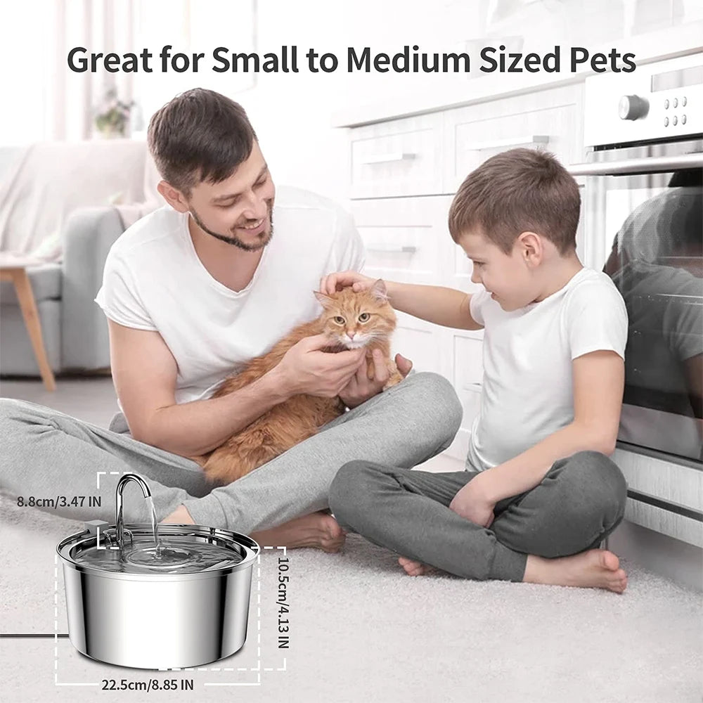 Automatic Stainless Steel Water Fountain- USB Quiet Auto Feeder for Cats & Dogs with Filter