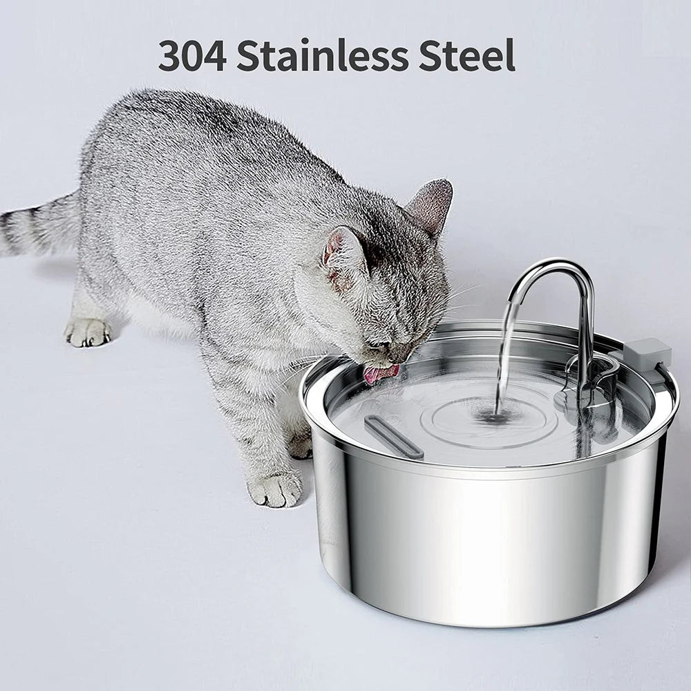 Automatic Stainless Steel Water Fountain- USB Quiet Auto Feeder for Cats & Dogs with Filter