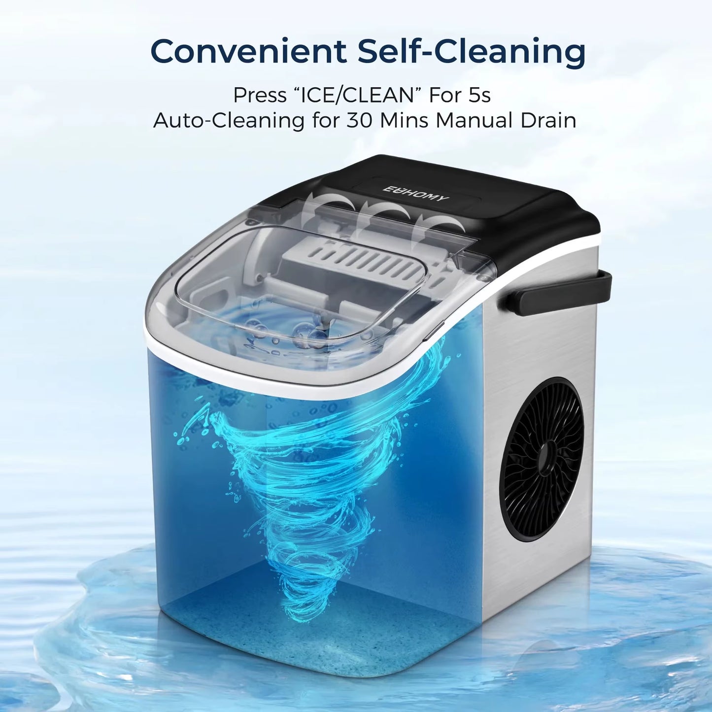 Portable Countertop Ice Maker with Handle – 26 lbs/24H, 9 Bullet Cubes in 6 Mins, Auto-Cleaning, Compact & Quiet – Silver