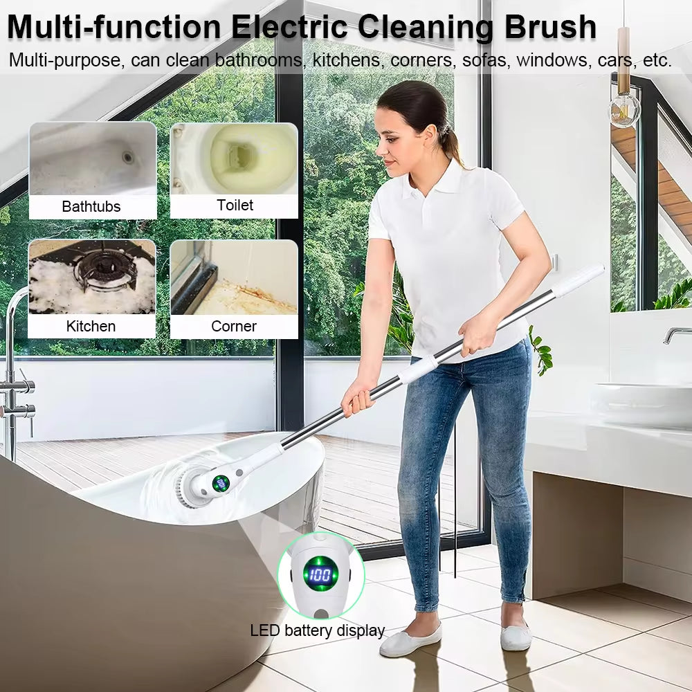 8-in-1 Electric Cleaning Brush – Cordless Rotating Scrubber for Bathroom, Kitchen & Home