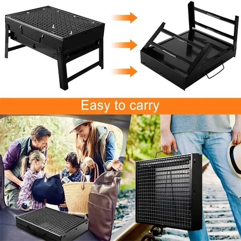Portable Stainless Steel Charcoal BBQ Grill – Mini Outdoor Cooking Tool Kit for Camping, Picnic & Beach
