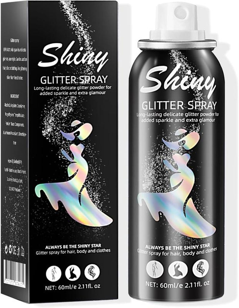 [Buy 1 Get 1 Free] Body Glitter Spray for Skin & Hair – Long-Lasting, Quick-Drying Silver Shimmer – Festival, Rave, Stage & Prom Makeup Glitter – 2.11 Fl Oz