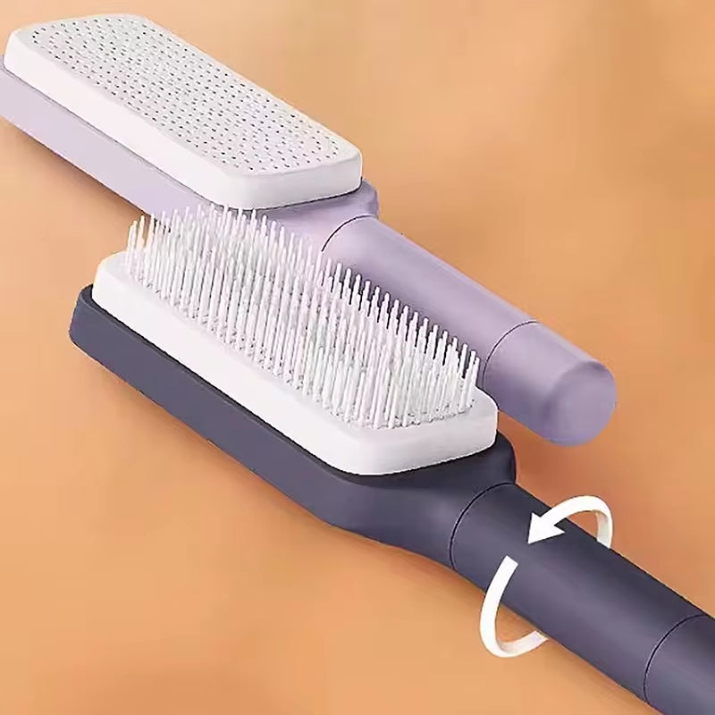 Self-Cleaning Anti-Static Hairbrush for Women – One-Key Hair Removal, Scalp Massage & Air Cushion Detangling Comb