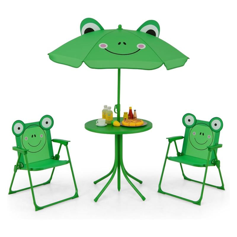Kids Outdoor Picnic Table Set with Adjustable Umbrella & Folding Chairs – Portable Children’s Patio, Garden & Backyard Furniture