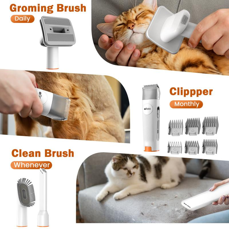 All-in-One Pet Grooming Vacuum Kit – Low Noise Dog Clippers, Deshedding Brush & Hair Remover Tools for Easy At-Home Grooming