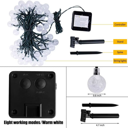  LED Solar String Lights – 60 Waterproof Crystal Globe Lights, 8 Lighting Modes | Outdoor Patio, Garden, Tree & Party Decor