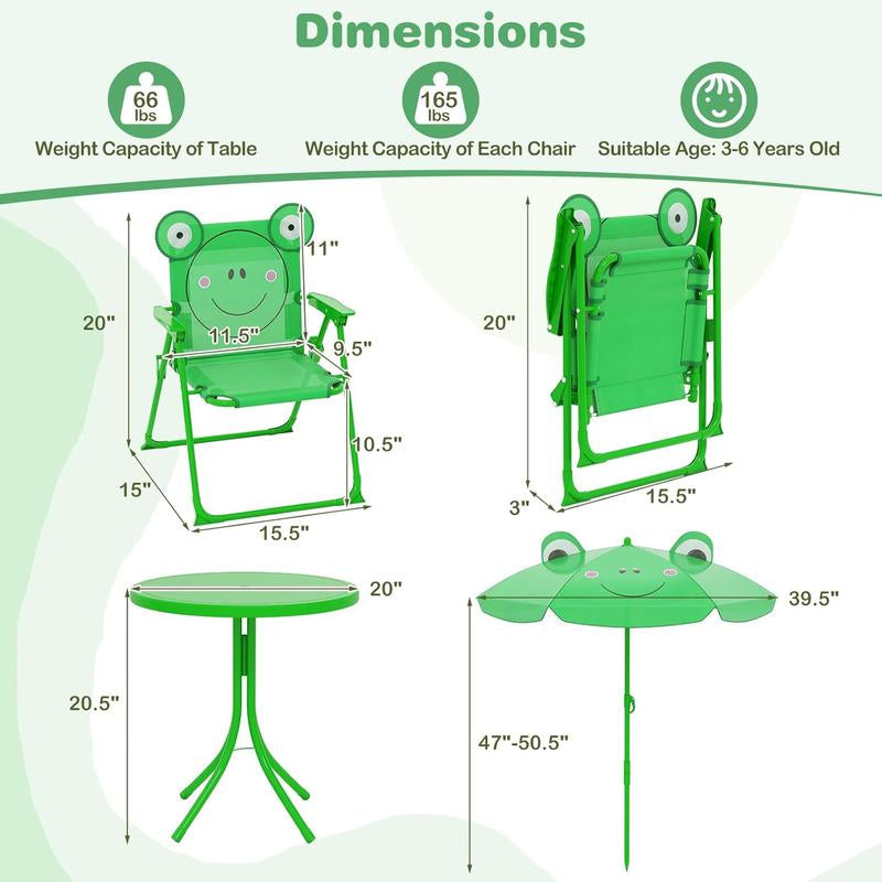 Kids Outdoor Picnic Table Set with Adjustable Umbrella & Folding Chairs – Portable Children’s Patio, Garden & Backyard Furniture
