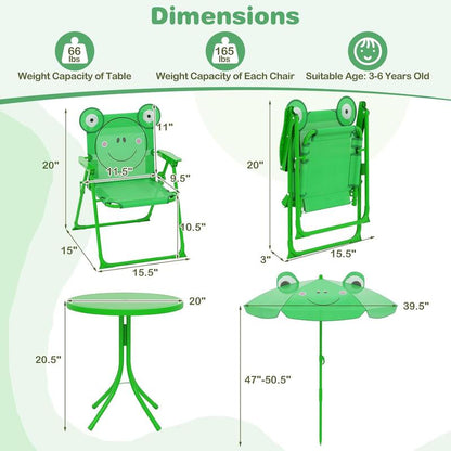Kids Outdoor Picnic Table Set with Adjustable Umbrella & Folding Chairs – Portable Children’s Patio, Garden & Backyard Furniture