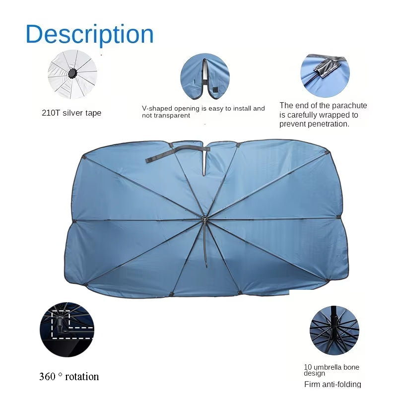360° Rotating Car Sunshade Umbrella – UV Protection Windshield Cover with Bendable Handle | Summer Front Window Shield Accessory