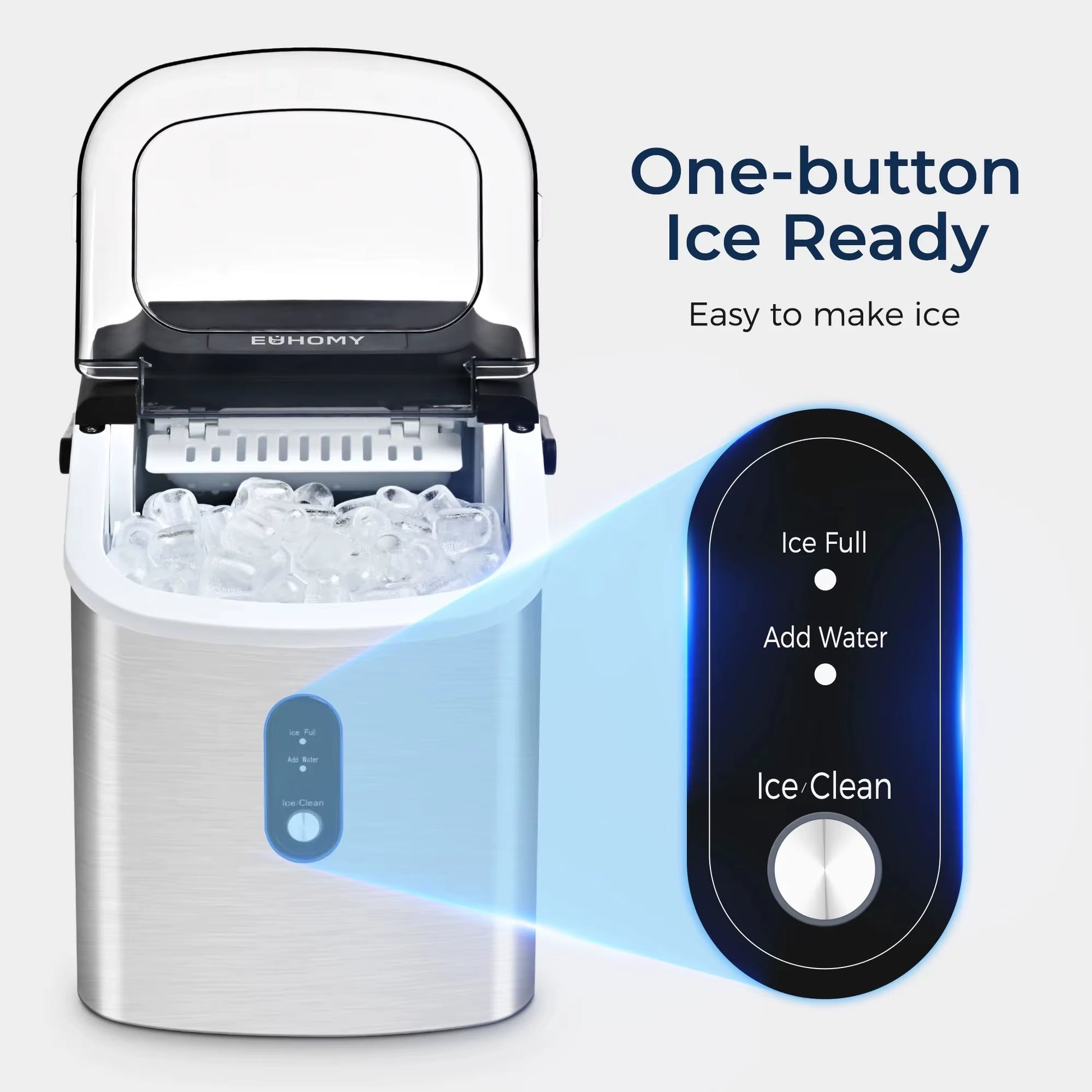 Portable Countertop Ice Maker with Handle – 26 lbs/24H, 9 Bullet Cubes in 6 Mins, Auto-Cleaning, Compact & Quiet – Silver