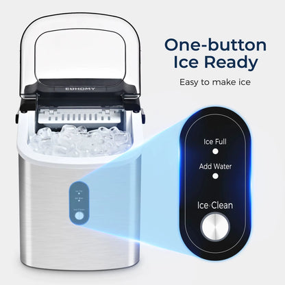 Portable Countertop Ice Maker with Handle – 26 lbs/24H, 9 Bullet Cubes in 6 Mins, Auto-Cleaning, Compact & Quiet – Silver