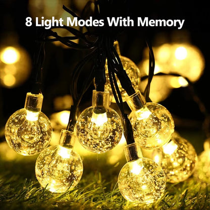  LED Solar String Lights – 60 Waterproof Crystal Globe Lights, 8 Lighting Modes | Outdoor Patio, Garden, Tree & Party Decor
