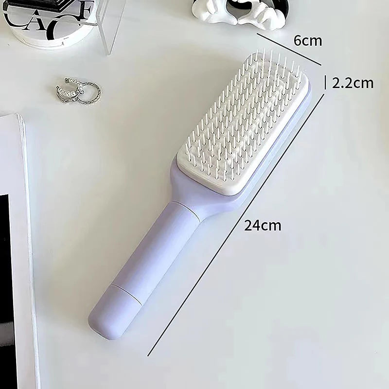 Self-Cleaning Anti-Static Hairbrush for Women – One-Key Hair Removal, Scalp Massage & Air Cushion Detangling Comb