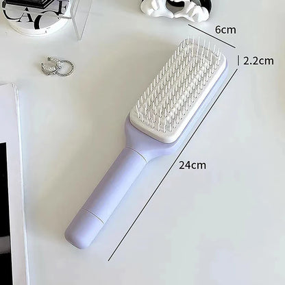 Self-Cleaning Anti-Static Hairbrush for Women – One-Key Hair Removal, Scalp Massage & Air Cushion Detangling Comb