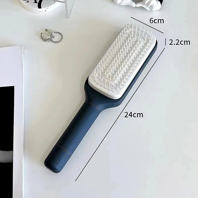 Self-Cleaning Anti-Static Hairbrush for Women – One-Key Hair Removal, Scalp Massage & Air Cushion Detangling Comb