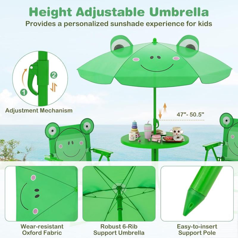Kids Outdoor Picnic Table Set with Adjustable Umbrella & Folding Chairs – Portable Children’s Patio, Garden & Backyard Furniture