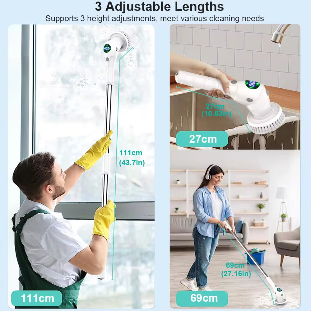 8-in-1 Electric Cleaning Brush – Cordless Rotating Scrubber for Bathroom, Kitchen & Home