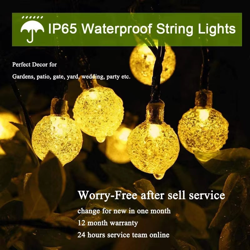  LED Solar String Lights – 60 Waterproof Crystal Globe Lights, 8 Lighting Modes | Outdoor Patio, Garden, Tree & Party Decor