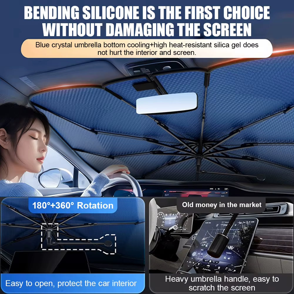 360° Rotating Car Sunshade Umbrella – UV Protection Windshield Cover with Bendable Handle | Summer Front Window Shield Accessory