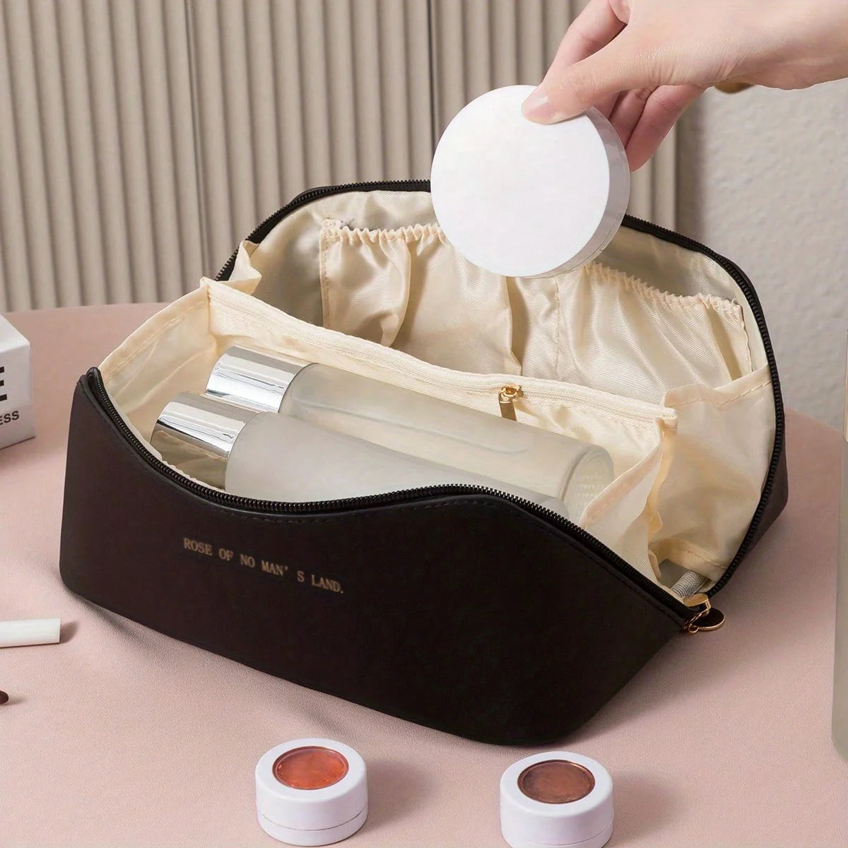 Luxury Travel Makeup Organizer Bag – Cosmetic Toiletry Case with Zipper for Women | Elegant Storage Pouch for Beauty Essentials