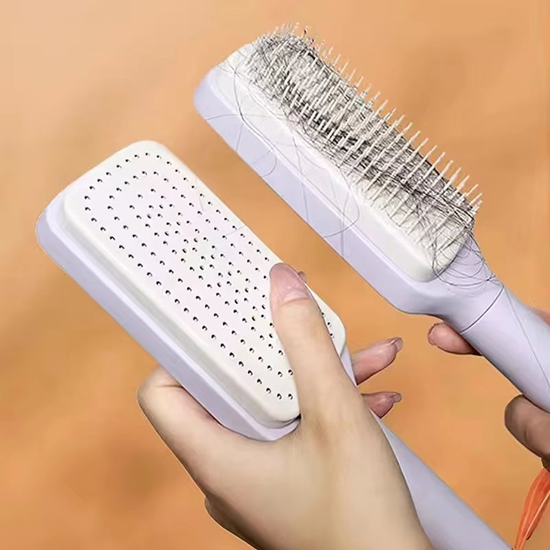 Self-Cleaning Anti-Static Hairbrush for Women – One-Key Hair Removal, Scalp Massage & Air Cushion Detangling Comb