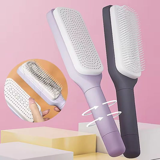 Self-Cleaning Anti-Static Hairbrush for Women – One-Key Hair Removal, Scalp Massage & Air Cushion Detangling Comb