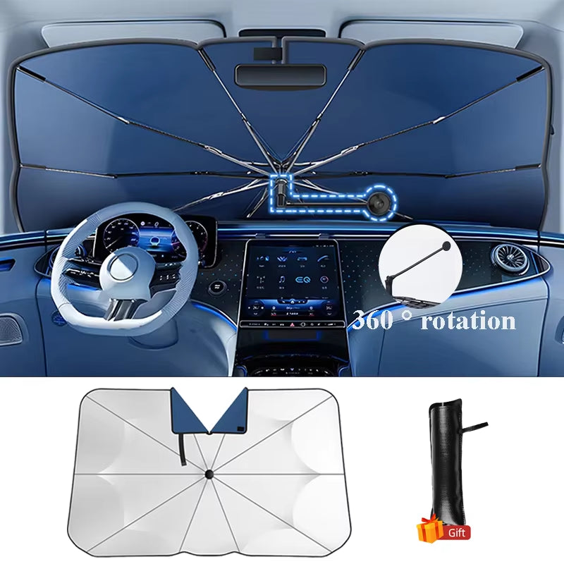 360° Rotating Car Sunshade Umbrella – UV Protection Windshield Cover with Bendable Handle | Summer Front Window Shield Accessory