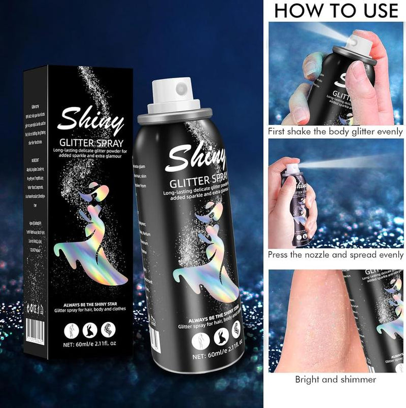 [Buy 1 Get 1 Free] Body Glitter Spray for Skin & Hair – Long-Lasting, Quick-Drying Silver Shimmer – Festival, Rave, Stage & Prom Makeup Glitter – 2.11 Fl Oz