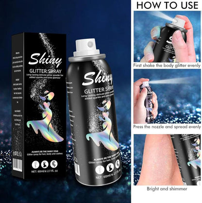 [Buy 1 Get 1 Free] Body Glitter Spray for Skin & Hair – Long-Lasting, Quick-Drying Silver Shimmer – Festival, Rave, Stage & Prom Makeup Glitter – 2.11 Fl Oz