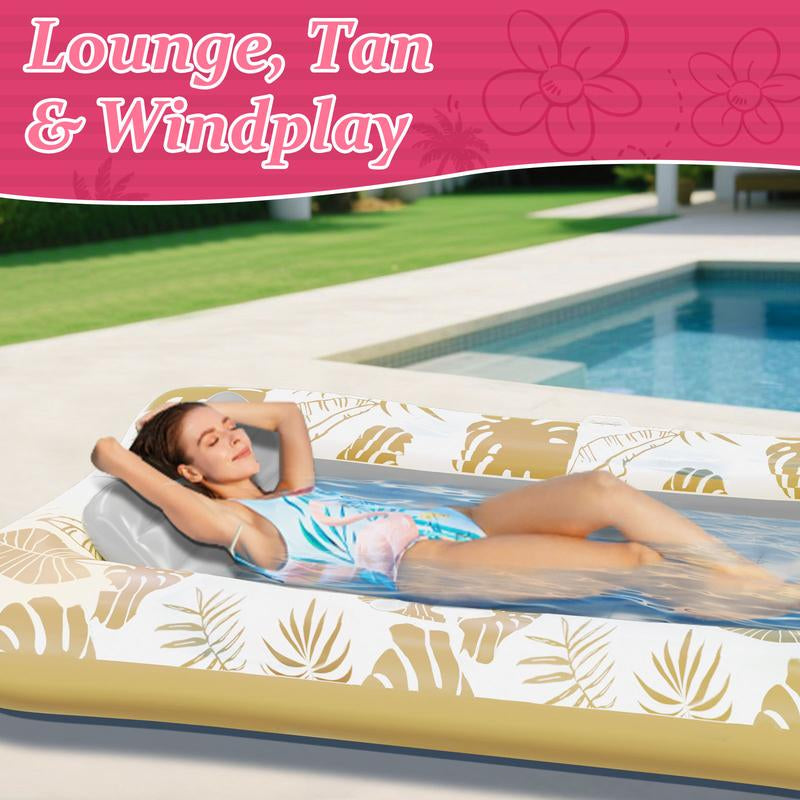 Inflatable Tanning Pool Lounge – 83″ x 49″ Sunbathing Float with Cup Holder | 2025 Adult Sun Tan Tub in Blue, Pink & Gold