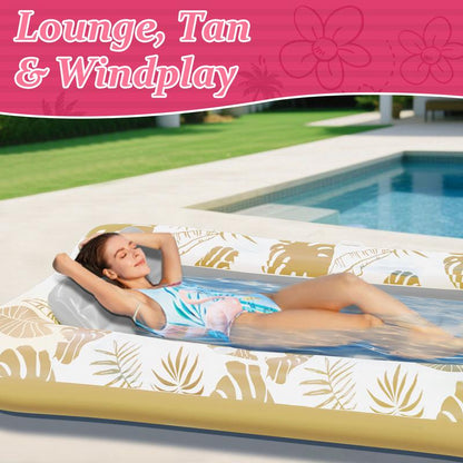 Inflatable Tanning Pool Lounge – 83″ x 49″ Sunbathing Float with Cup Holder | 2025 Adult Sun Tan Tub in Blue, Pink & Gold