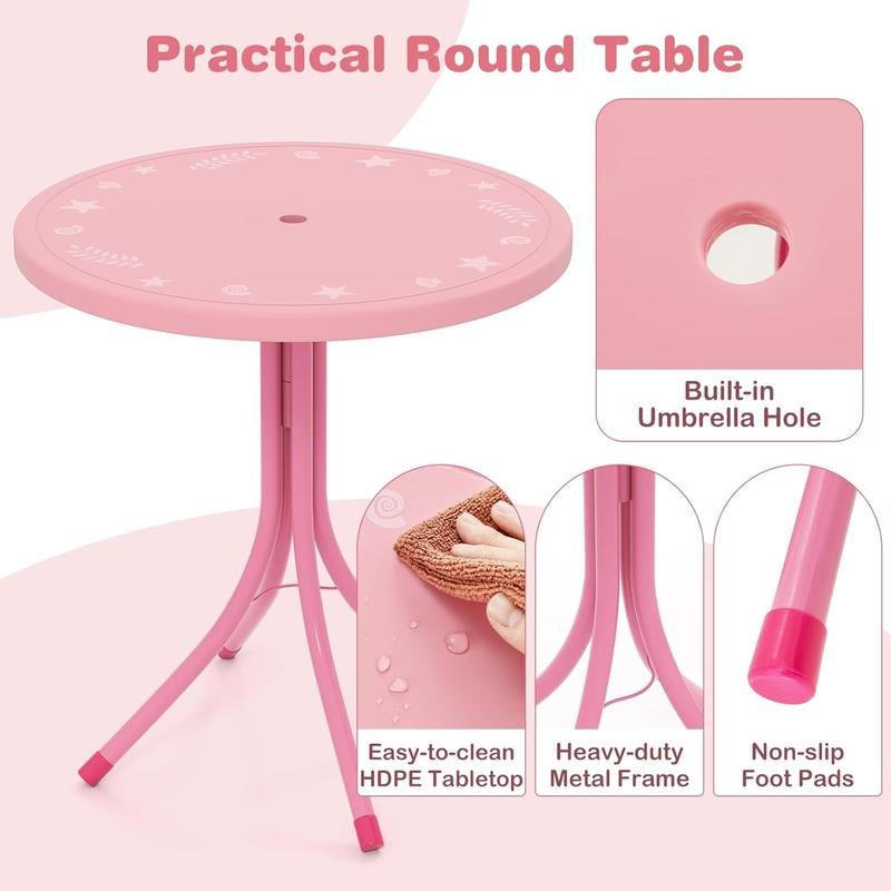 Kids Outdoor Picnic Table Set with Adjustable Umbrella & Folding Chairs – Portable Children’s Patio, Garden & Backyard Furniture