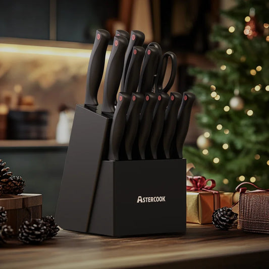15-Piece Premium German Stainless Steel Knife Set with Built-In Sharpener Block – Dishwasher Safe, Ultra-Sharp Kitchen Essentials
