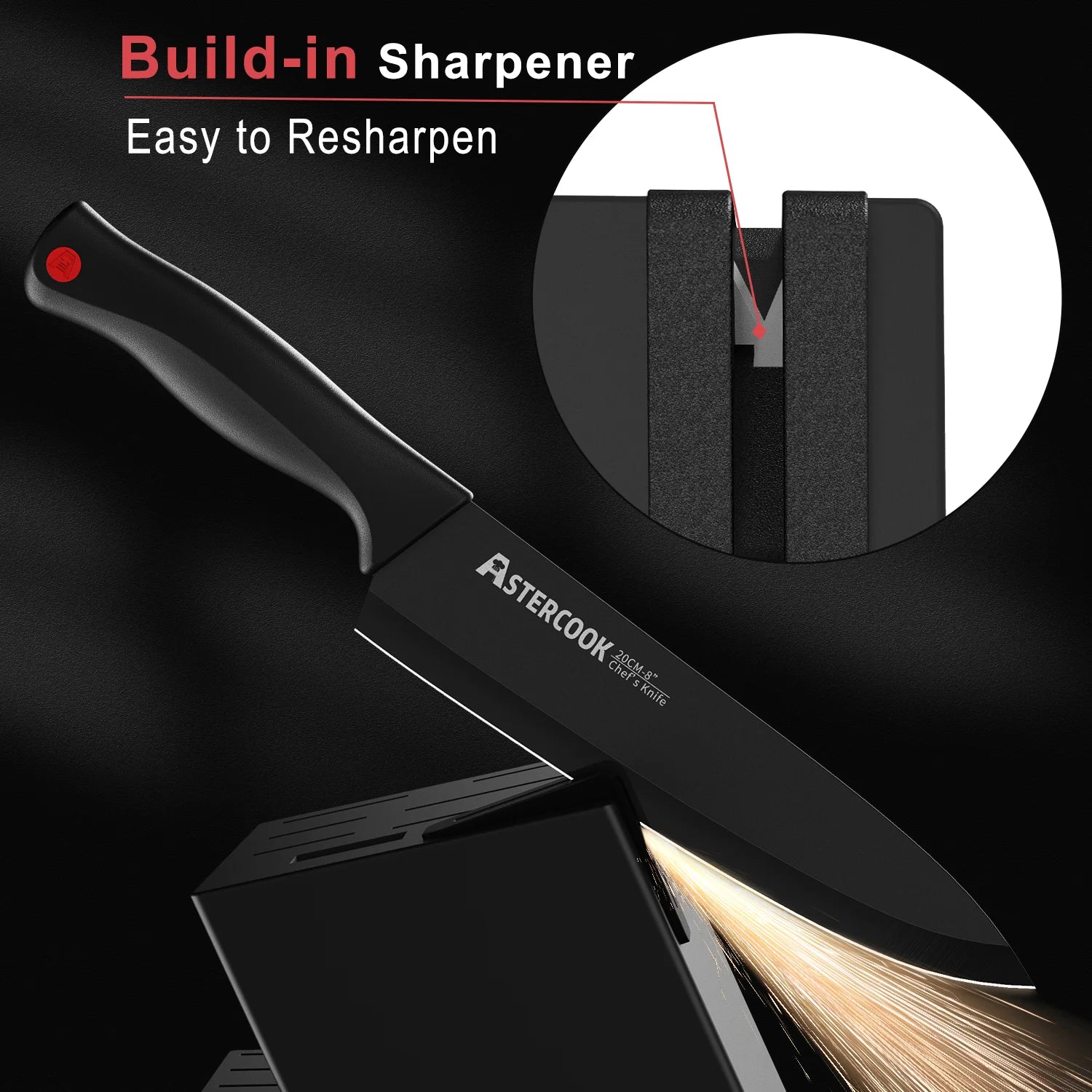 15-Piece Premium German Stainless Steel Knife Set with Built-In Sharpener Block – Dishwasher Safe, Ultra-Sharp Kitchen Essentials