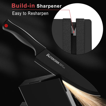 15-Piece Premium German Stainless Steel Knife Set with Built-In Sharpener Block – Dishwasher Safe, Ultra-Sharp Kitchen Essentials