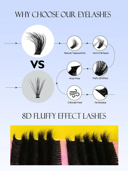 Cluster Lashes Kit – Fluffy Faux Mink Individual Lashes for Salon-Quality Volume