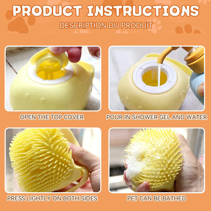 3 in 1 Silicone Dog Bath Brush Massage & Shampoo Dispenser Tool