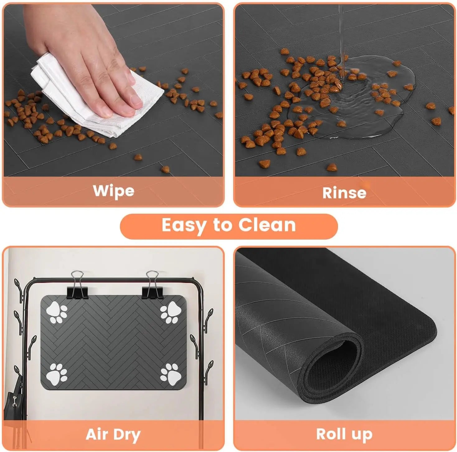 Spill-Proof Pet Food Mat Quick-Dry Absorbent Placemat with Non-Slip Rubber Backing