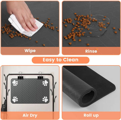 Spill-Proof Pet Food Mat Quick-Dry Absorbent Placemat with Non-Slip Rubber Backing