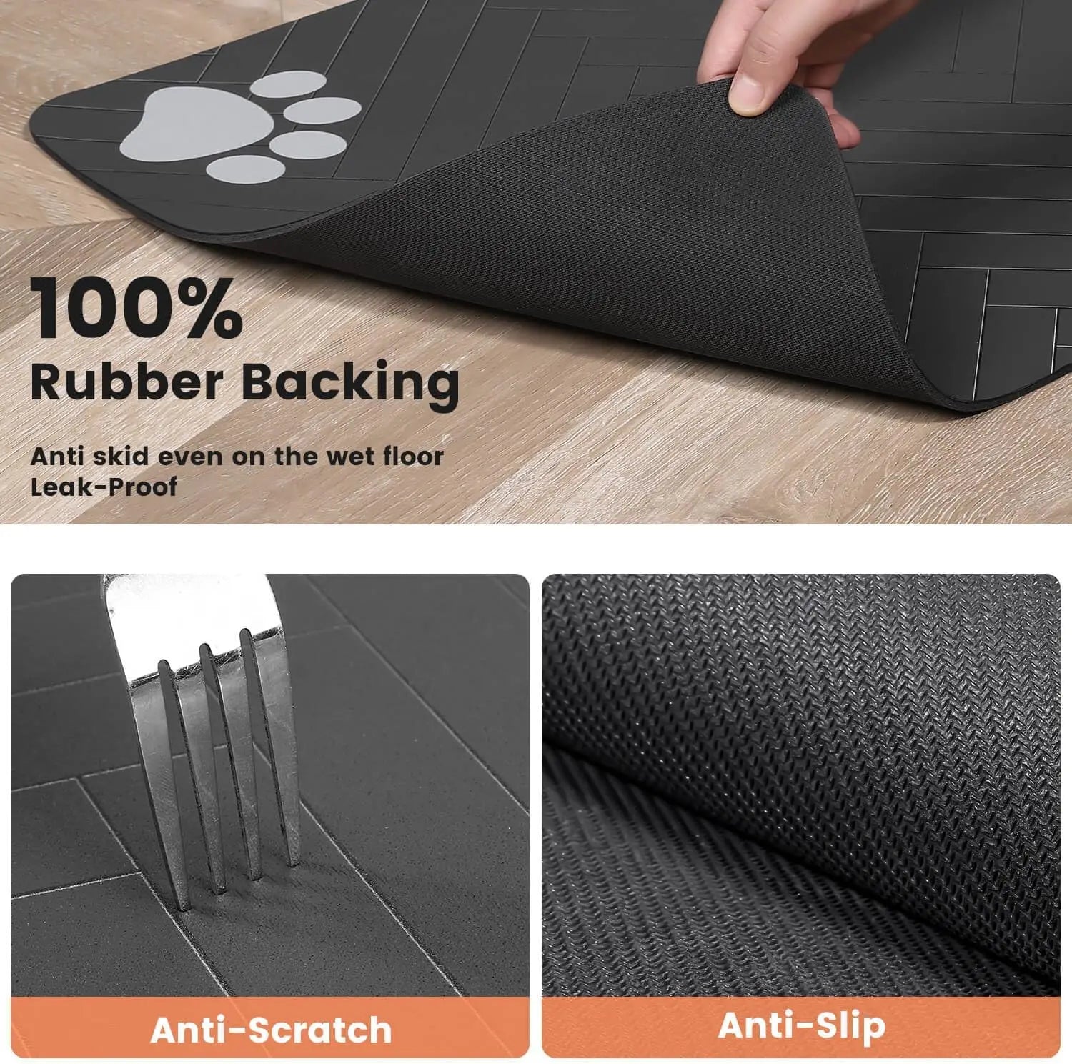 Spill-Proof Pet Food Mat Quick-Dry Absorbent Placemat with Non-Slip Rubber Backing
