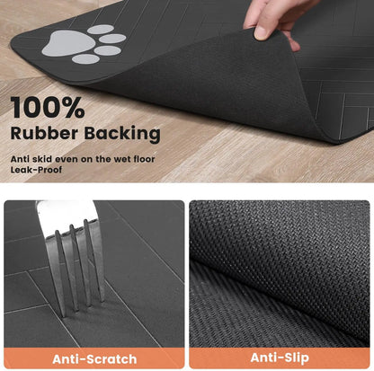 Spill-Proof Pet Food Mat Quick-Dry Absorbent Placemat with Non-Slip Rubber Backing