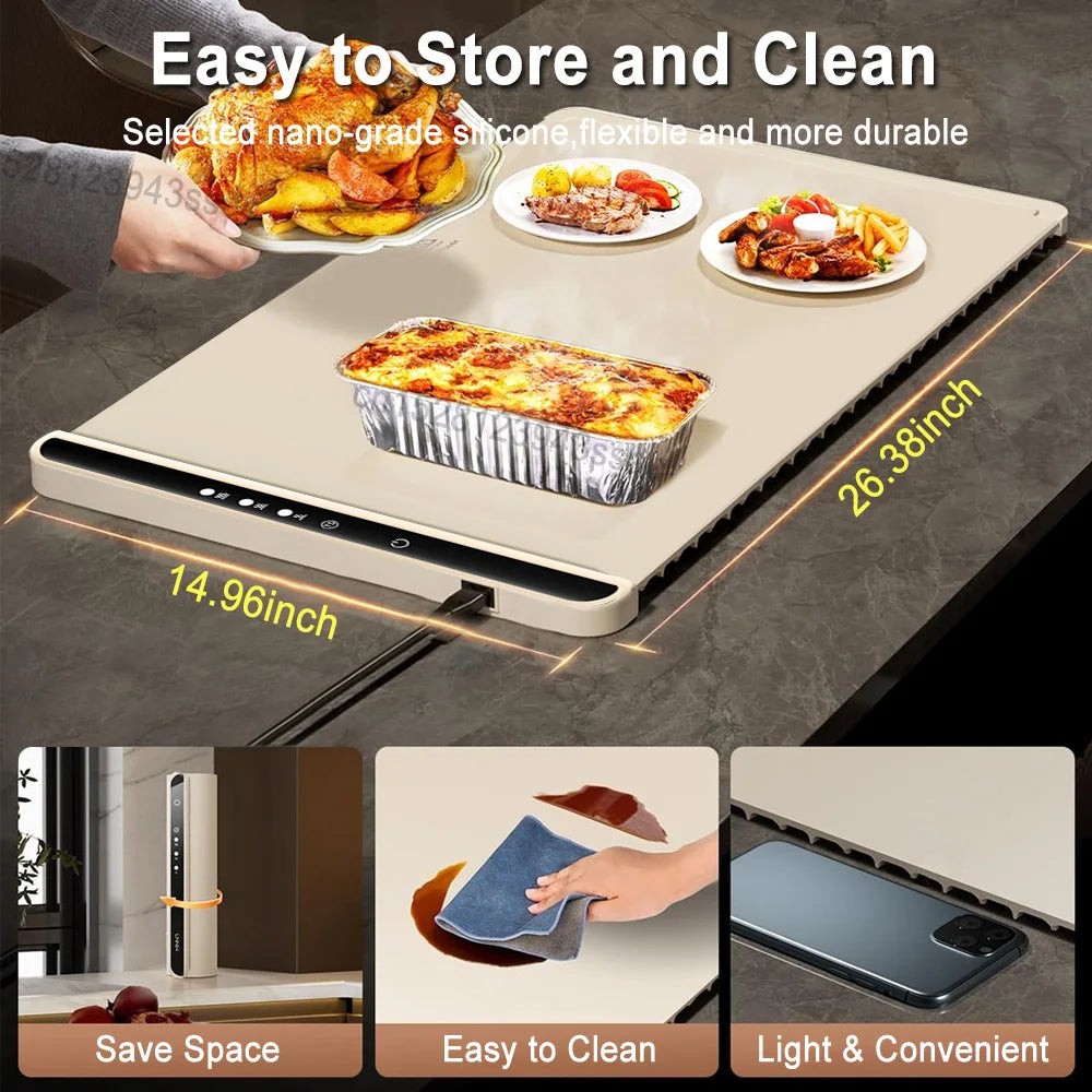 Foldable Electric Food Warming Tray – Portable Heating Mat with 3 Temperature Settings