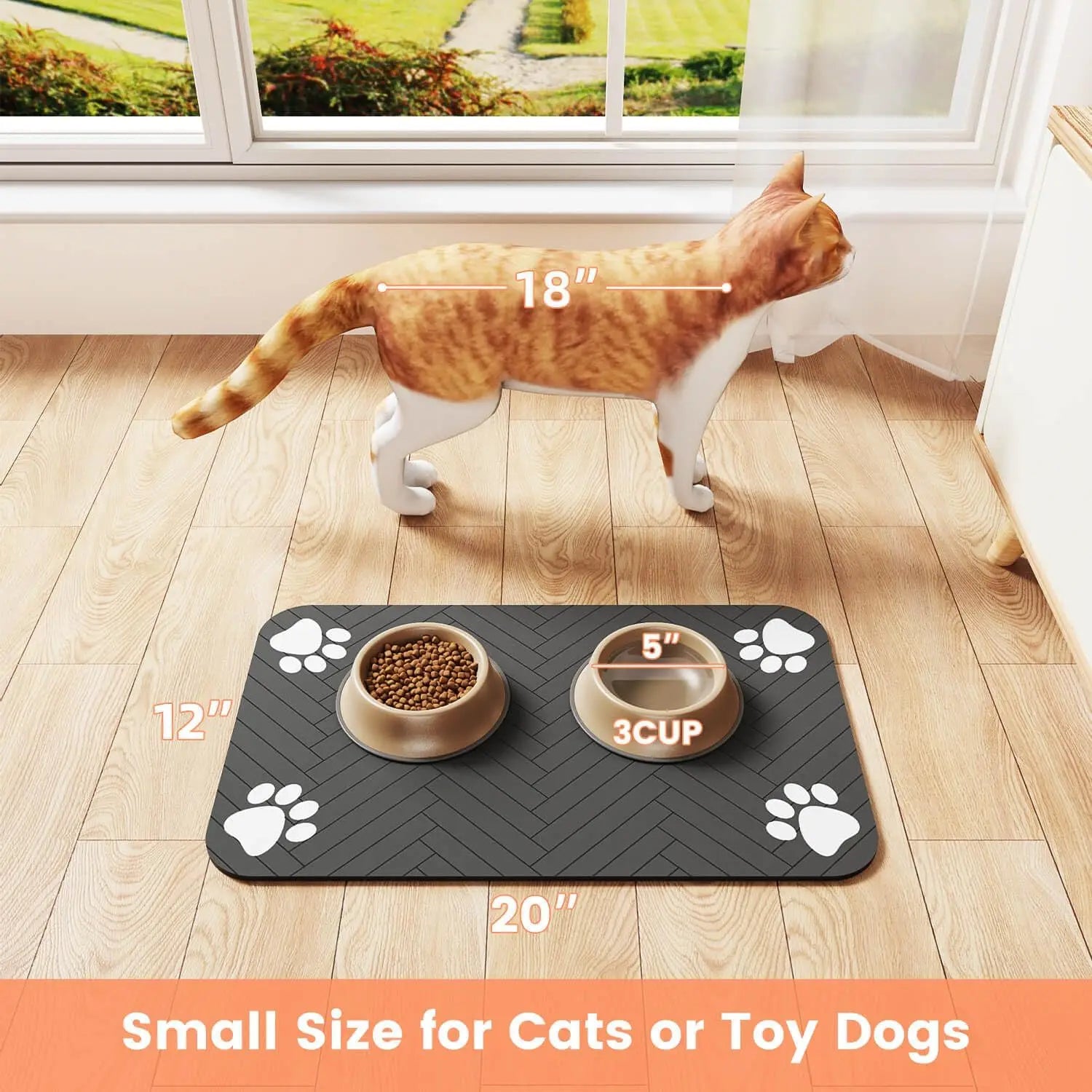 Spill-Proof Pet Food Mat Quick-Dry Absorbent Placemat with Non-Slip Rubber Backing