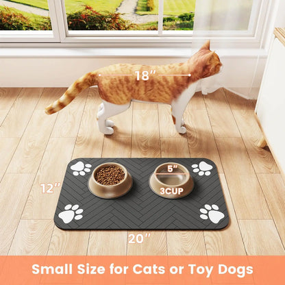 Spill-Proof Pet Food Mat Quick-Dry Absorbent Placemat with Non-Slip Rubber Backing