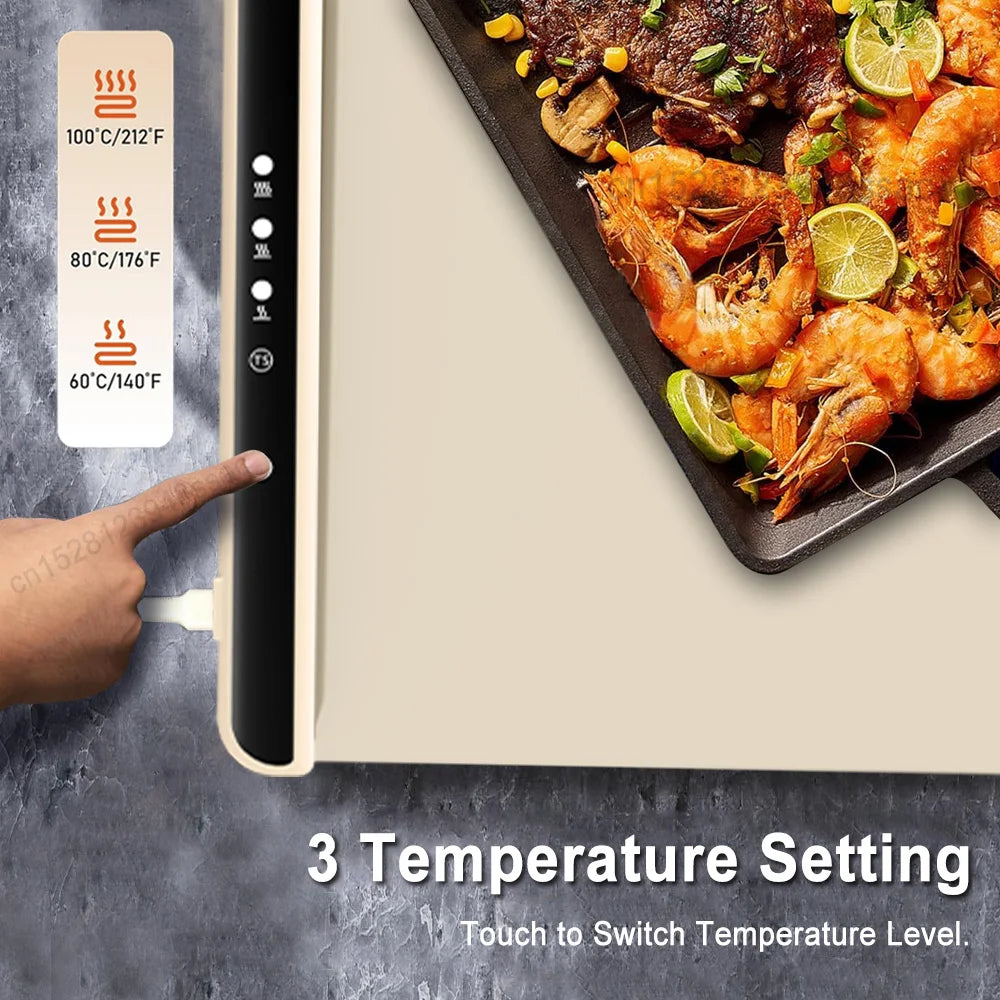 Foldable Electric Food Warming Tray – Portable Heating Mat with 3 Temperature Settings