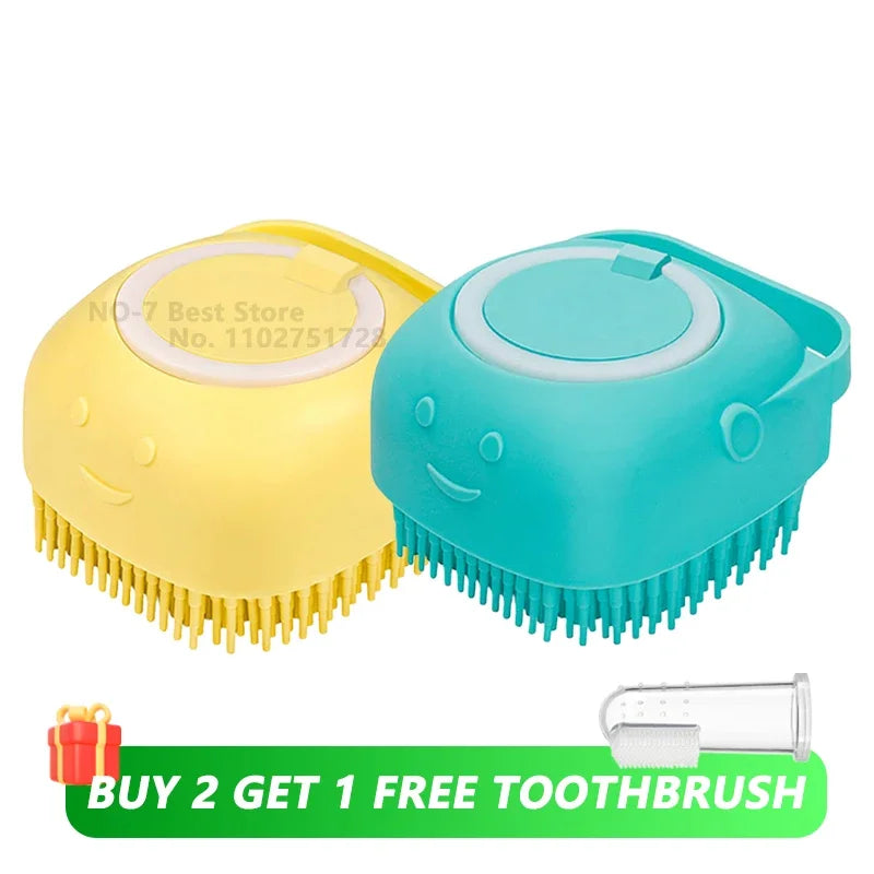 3 in 1 Silicone Dog Bath Brush Massage & Shampoo Dispenser Tool