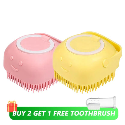 3 in 1 Silicone Dog Bath Brush Massage & Shampoo Dispenser Tool