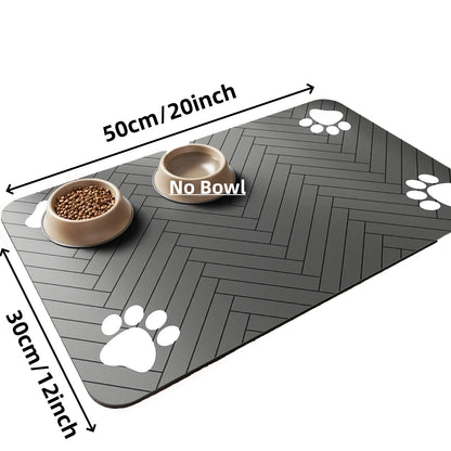 Spill-Proof Pet Food Mat Quick-Dry Absorbent Placemat with Non-Slip Rubber Backing